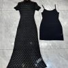 81aVmwK64yL.jpg Women's Sheer Jacquard Trumpet Dress - Hollow Out Short Sleeve Suspender Mermaid Gown