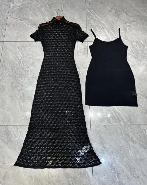 81aVmwK64yL.jpg Women's Sheer Jacquard Trumpet Dress - Hollow Out Short Sleeve Suspender Mermaid Gown
