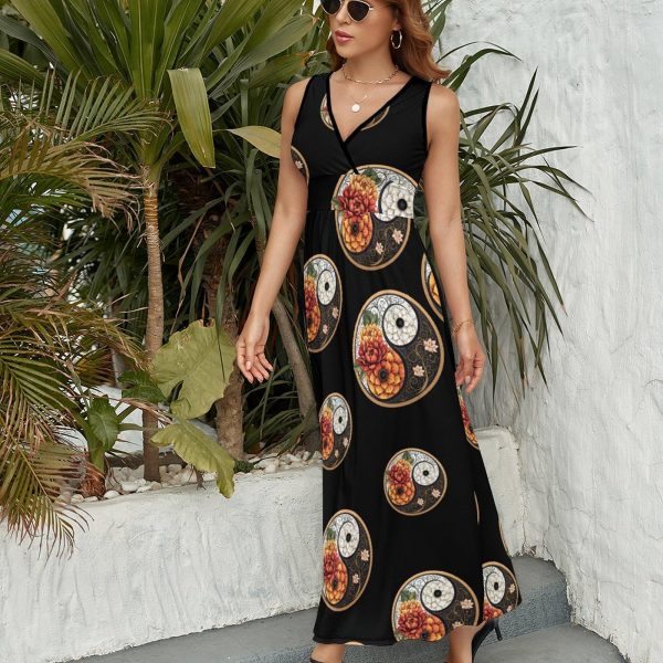 81aVrZJznvL.jpg Mandala Yin Yang Flower Womens Casual Sleeveless Dress Maxi Long Beach Dress Sundress
