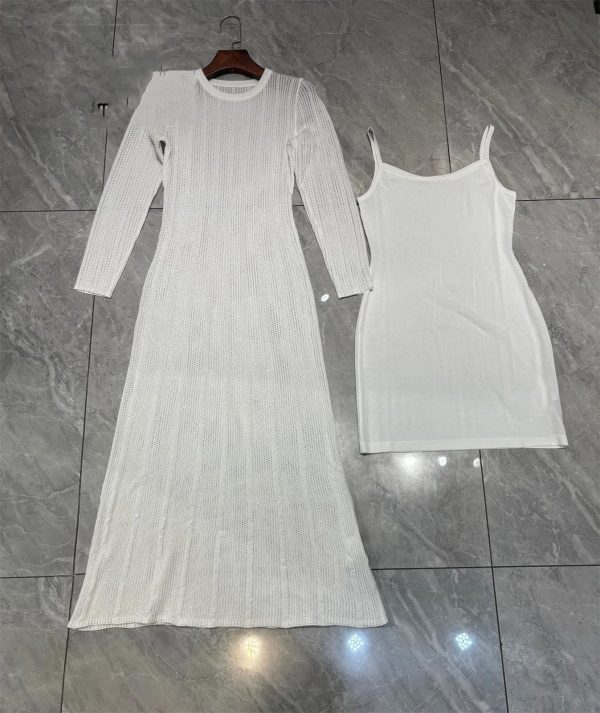 81dvMhz28VL.jpg Women's Silk Knit O-Neck Dress - Slim Fit Spaghetti Strap Lining Maxi Evening Dress