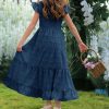 Girls Maxi Dress Ruffle Sleeve Swiss Dot A Line Tiered Flowy Casual Party Dresses with Pockets for 6-12 Y