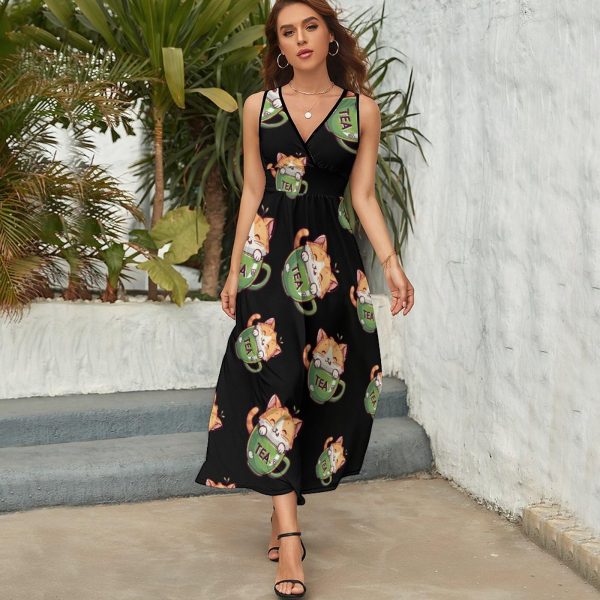 81eY4aUtiL.jpg Cat Teacup Womens Casual Sleeveless Dress Maxi Long Beach Dress Sundress