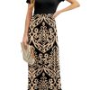 81fbhRS8gXL.jpg Women Summer Crew Neck Casual Short Sleeve Solid Floral Print Long Maxi Dress with Pockets