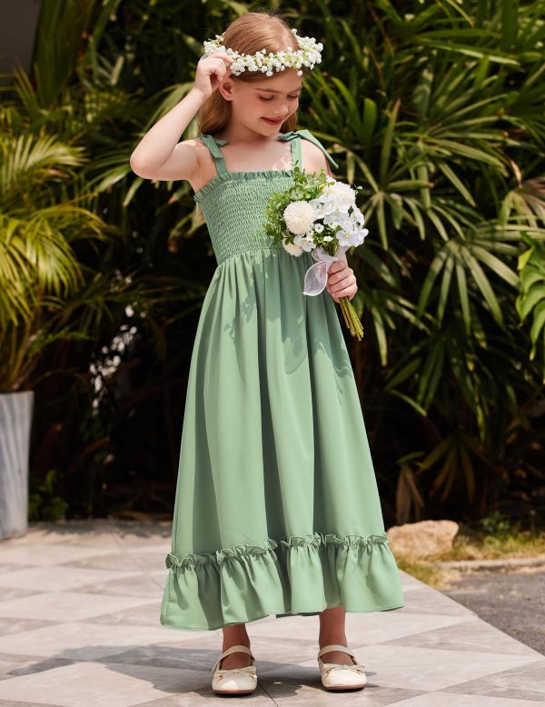 81fzHlVpw0L.jpg Girls Summer Dress Boho Beach Casual Smocked Maxi Dresses 6-13 Years