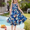 81hXpKoOYQL.jpg Girls Floral Maxi Dress Square Neck Wide Straps Smocked Summer Spring Flowy Dress 5-14Y