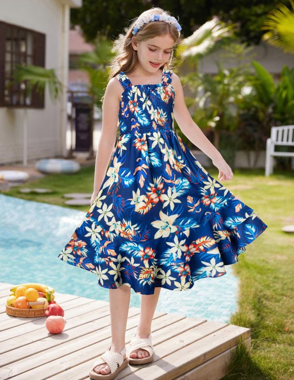 81hXpKoOYQL.jpg Girls Floral Maxi Dress Square Neck Wide Straps Smocked Summer Spring Flowy Dress 5-14Y