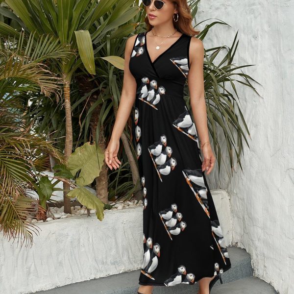 81ox58cTgL.jpg Three Puffin Bird Womens Casual Sleeveless Dress Maxi Long Beach Dress Sundress