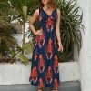 Red Lobster Printed Womens Casual Sleeveless Dress Maxi Long Beach Dress Sundress