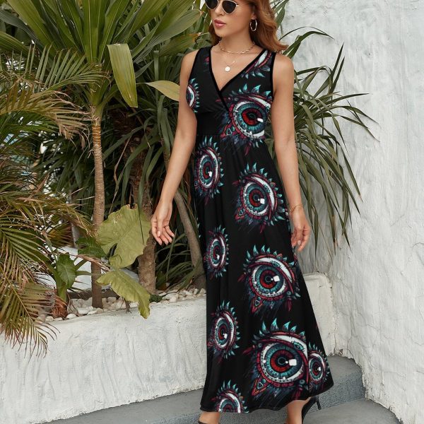 81t3HNjZT9L.jpg Goat Print Occult Eye Themes Devil Womens Casual Sleeveless Dress Maxi Long Beach Dress Sundress