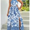 Girl's Summer Long Dress Cut Out Halter Neck Slit Beach Vacation Dresses