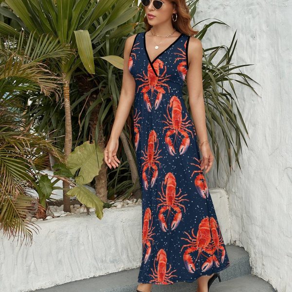 Red Lobster Printed Womens Casual Sleeveless Dress Maxi Long Beach Dress Sundress