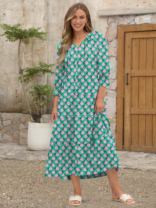 81xdcoeVb3L.jpg Women's Boho Maxi Dresses 2025 Summer Casual V Neck Puff Sleeve Floral Tiered Flowy Swing Beach Vacation Long Dress