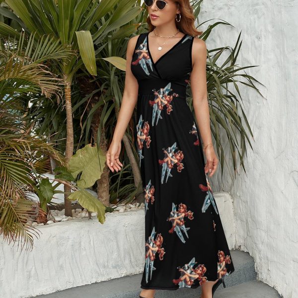 Pin Up Girl Bomber Womens Casual Sleeveless Dress Maxi Long Beach Dress Sundress