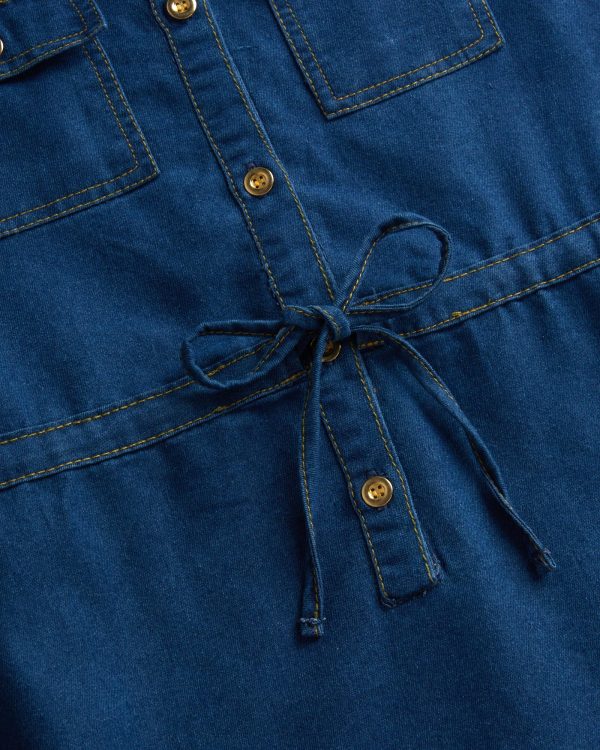 Girls' Belted Denim Dress – Durable Collar Button Up Jean Dress for Girls (Sizes: 7-16)